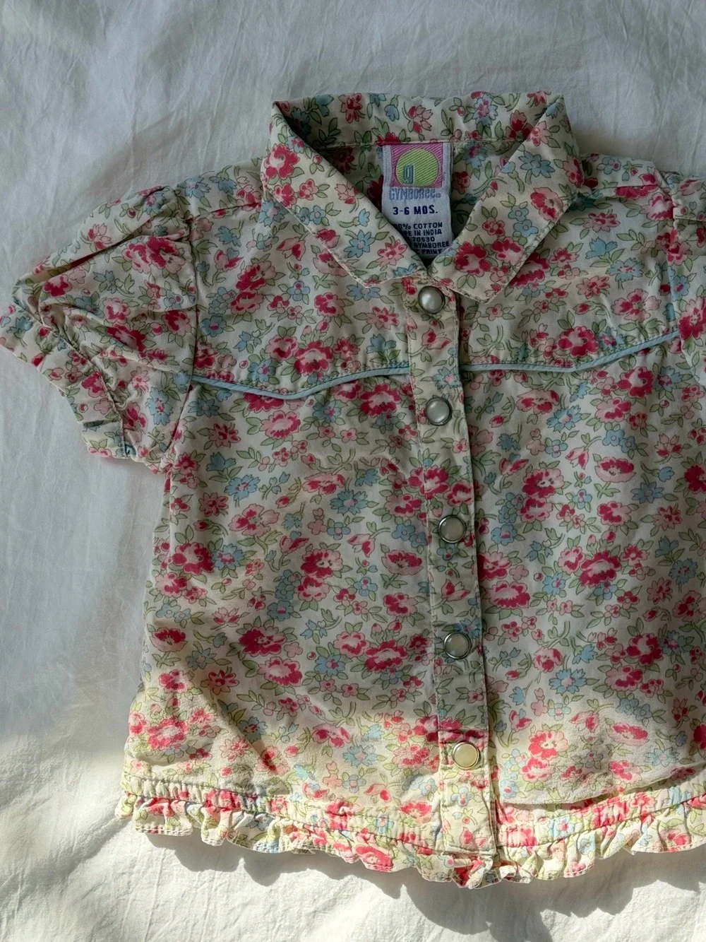 Gymboree Baby 3-6M Floral Western Snap Shirt Ruffle Puff Sleeve Cotton